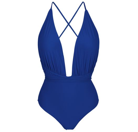 Navy Blue One-piece Swimsuit With Plunging Neckline - New Vegas .