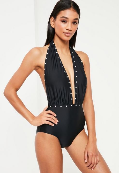 Missguided Black Stud Detail Plunge Neckline Swimsuit | 28 Sexy .