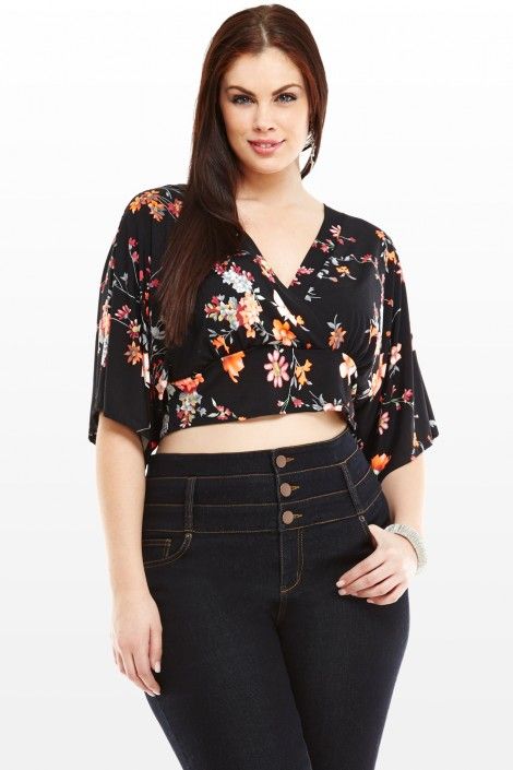 high waisted jeans & kimono top | Plus size crop tops, Wear crop .