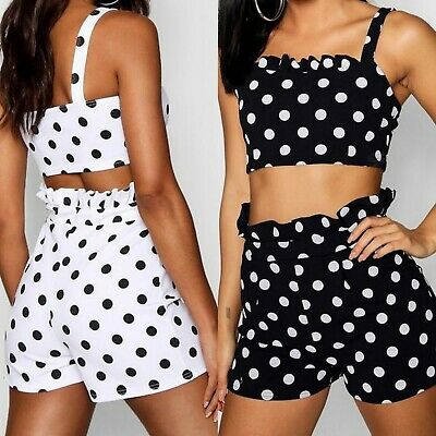 Polka Dot Print Crop Top and Short Co-ord Sexy Outfit Two Piece .