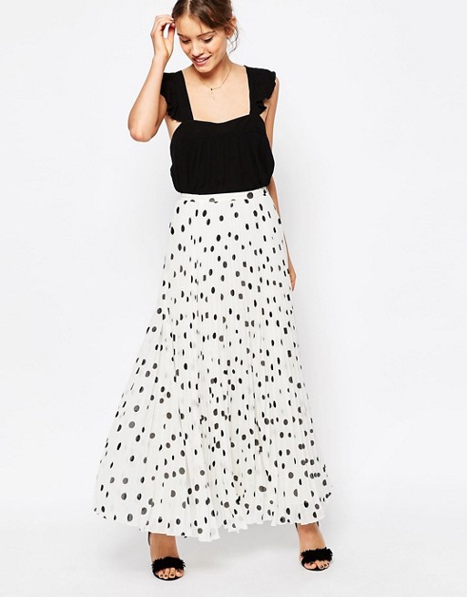 ASOS Pleated Maxi Skirt in Polka Dot | AS