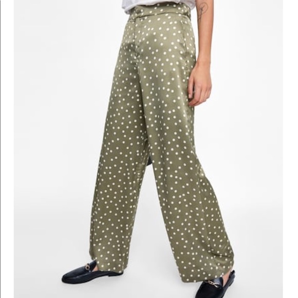 Zara Pants & Jumpsuits | Flowy Green Polka Dot Pants | Poshma