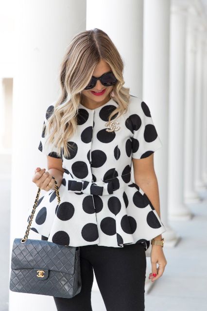 15 Wonderful Outfits With Polka Dot Peplum Tops - Styleohol