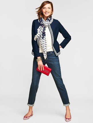 Navy and White Polka Dot Scarf Outfits For Women (3 ideas .
