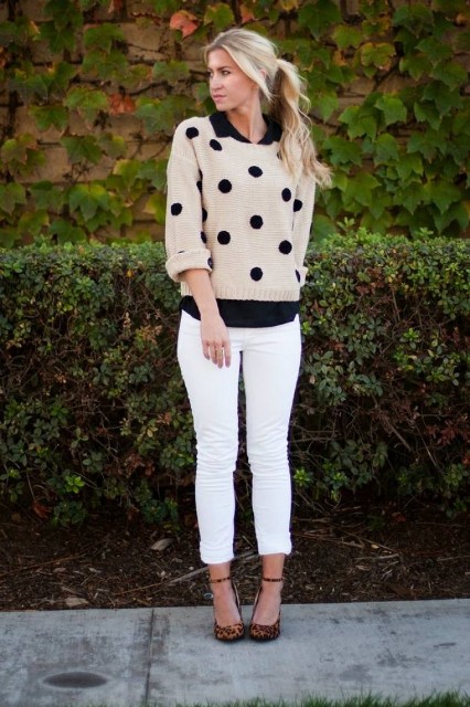 18 Outfits With Polka Dot Sweaters To Repeat - Styleohol