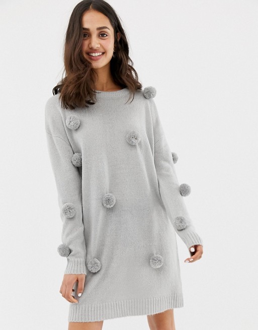 Brave soul sweater dress with tinsel pom poms | AS