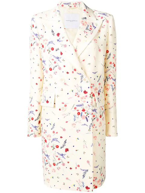 Ermanno Scervino Floral Print Double-breasted Coat In White | ModeSe