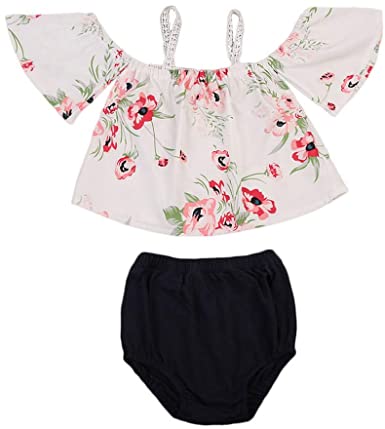 Amazon.com: Toddler Baby Girls Floral Print One-Shoulder Tops+ .