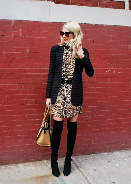 leopard print, over the knee boots, textured coat | Animal print .