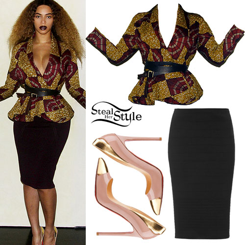 Beyoncé: Printed Peplum Jacket Outfit | Steal Her Sty