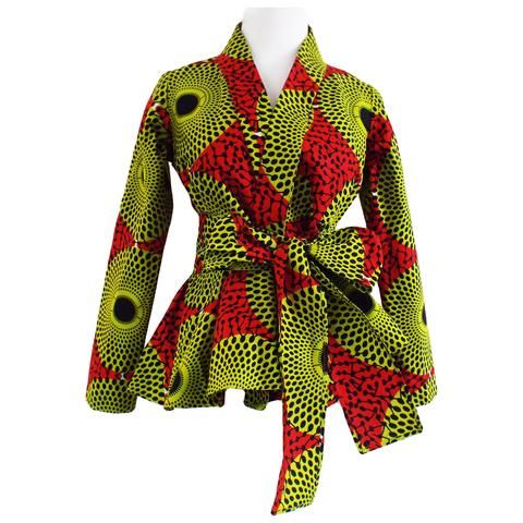 Diola African Print Peplum Blazer (Dark Orange/Green) | African .
