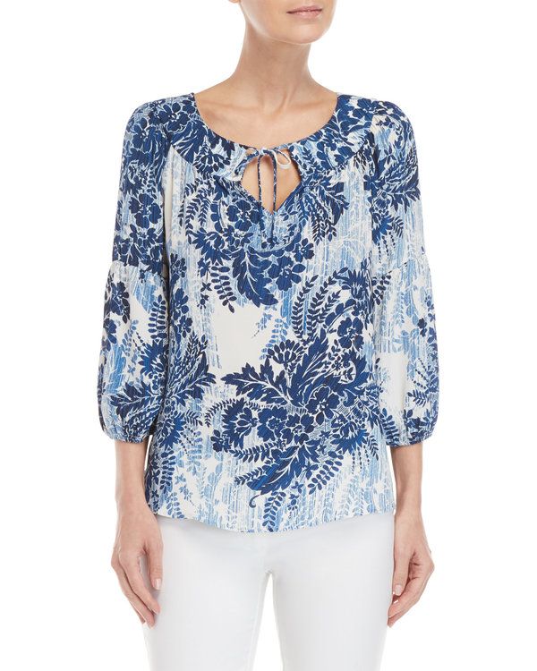 LONDON TIMES Petite Printed Tie Front Top | Ladies tops fashion .
