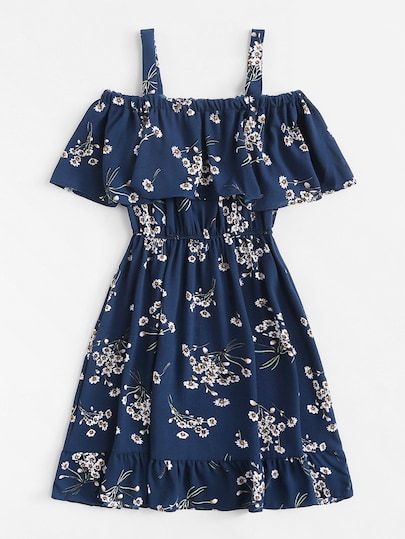 Cold Shoulder Floral Print Tiered Dress | Girls fashion clothes .