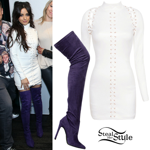Camila Cabello: Lace-Up Dress, Purple Boots | Steal Her Sty