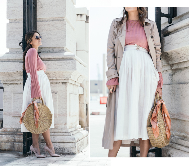 seams for a desire, blogger, skirt, shoes, bag, sunglasses, raffia .