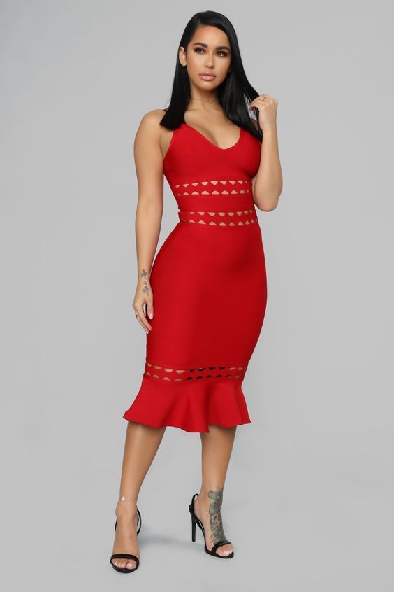 Women's Valentines Day Outfits | Red midi dress, Black lace midi .