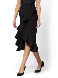 Black Ruffled Wrap Skirt - New York & Company | Ruffle tops outfit .