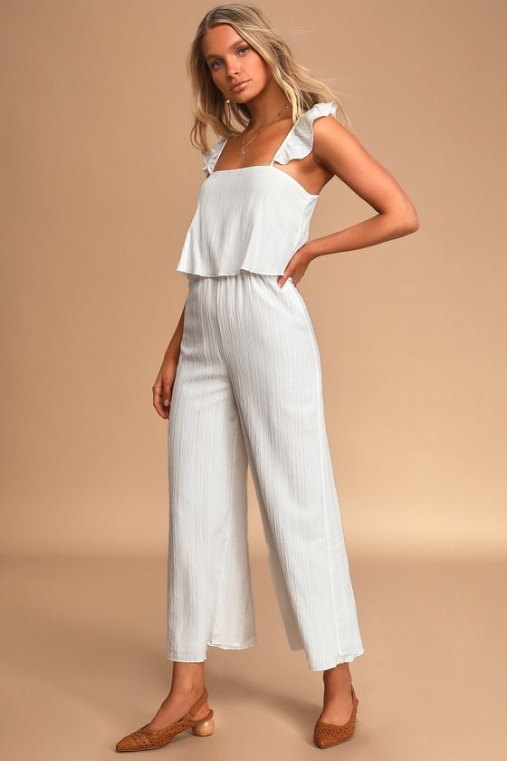 I Adore You White Sleeveless Ruffled Culotte Jumpsuit in 2020 .