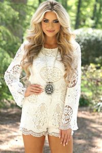 Our Turning In Circles Romper is a lace romper with long sleeves .