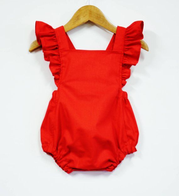 Red Retro Baby Girl Romper, Ruffle Romper, Baby Outfit Girl, Baby .