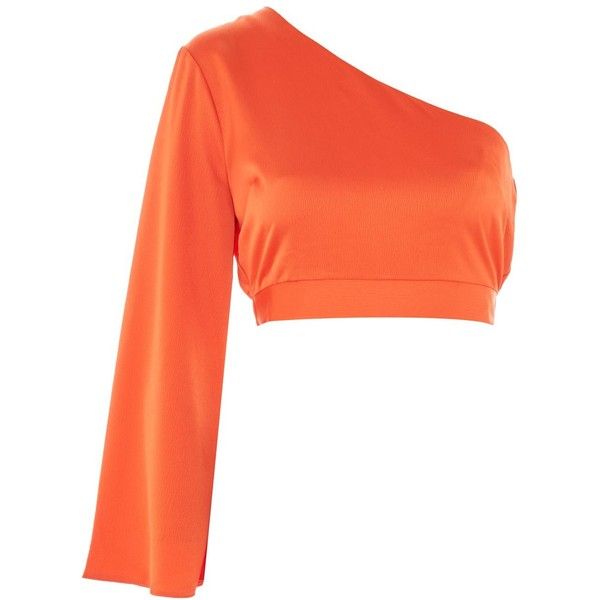 Topshop Petite Satin One Sleeve Top (56 ILS) ❤ liked on Polyvore .