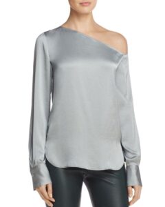 Theory Ulrika Crushed Satin One-Shoulder Blouse | Blouse, One .