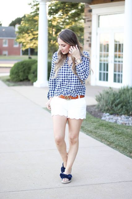 PREPPY SUMMER OUTFIT || WHITE SCALLOP SHORTS & GINGHAM TOP .