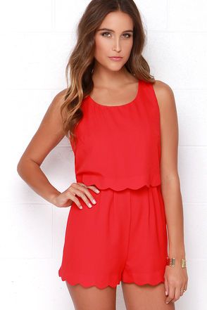 Ahead of the Curves Scalloped Red Romper | Red rompers outfit .
