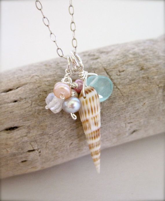 Hawaii Shell beach necklace with pearls - Summer jewelry | Shell .