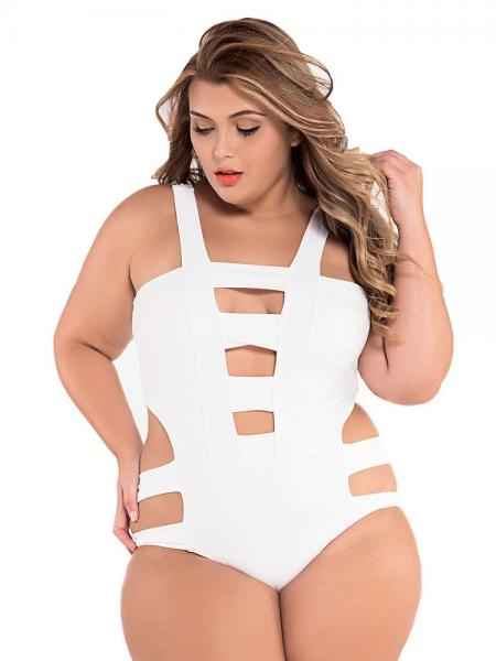 White Sexy Cut Out Bandage One Piece Plus Size Swimsuits Onli