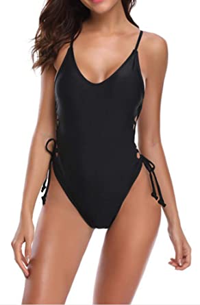 Vogueric Womens One Piece Swimsuit Sexy Lace Up High Cut Monokini .