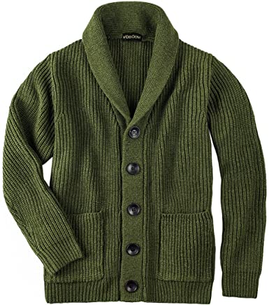 VOBOOM Men's Knitwear Button Down Shawl Collar Cardigan Sweater .