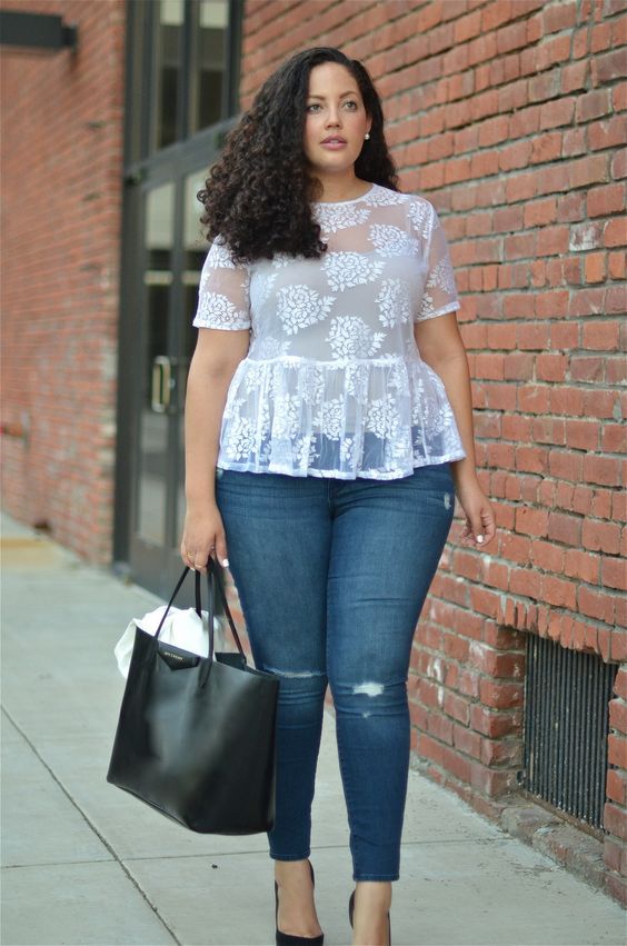 Wear a sheer blouse with jeans | Plus Size Outfits Ideas | Dress .