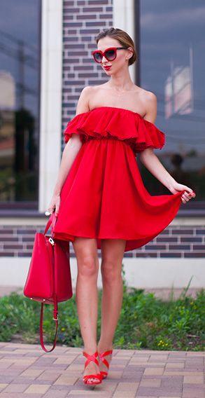 endless red off shoulder dress | Red dress outfit casual, Dresses .