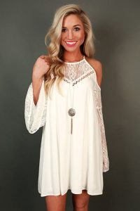 Catch My Drift Cold Shoulder Dress in White | Summer dress trends .