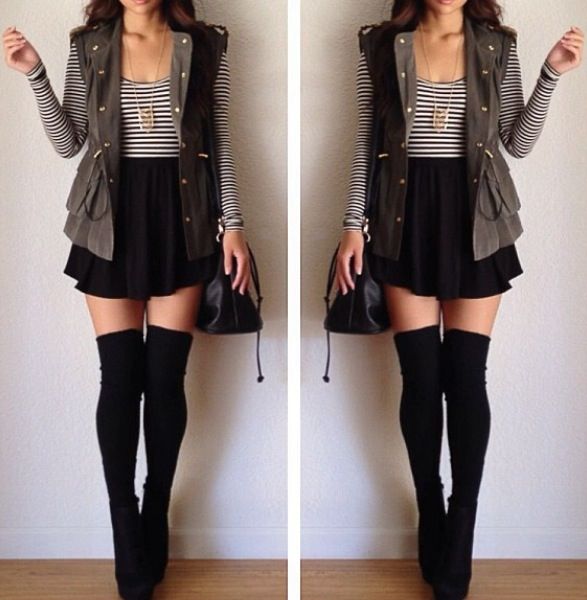 Fall style outfit. Skater skirt | Fashion, High socks outfits .