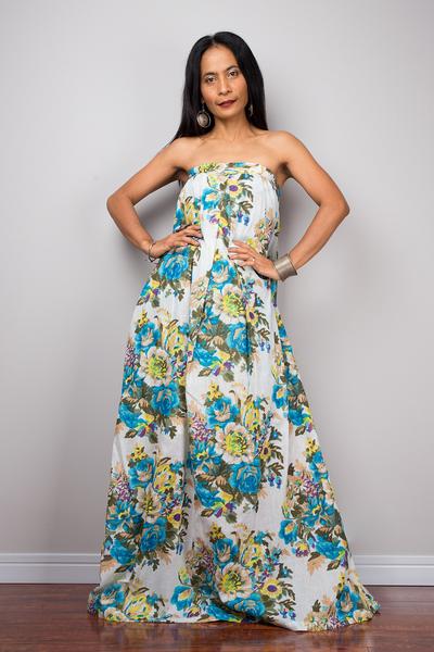 Floral dress, Summer Dress, Blue floral cotton dress, sleeveless .