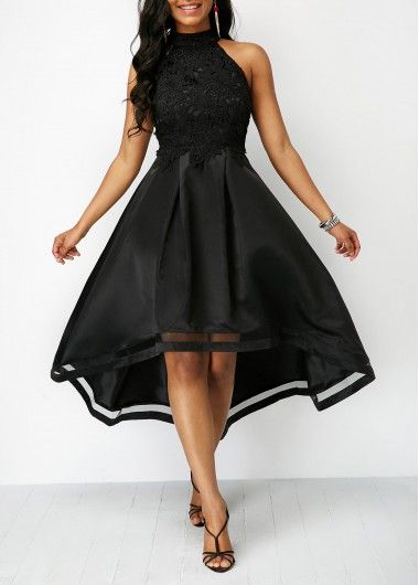Lace Panel Sleeveless Black High Low Dress in 2020 | Black high .