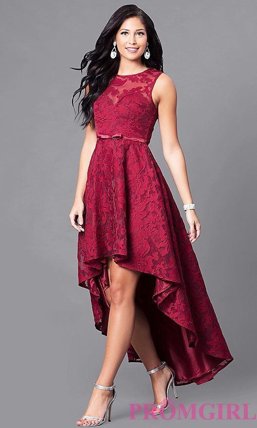 Image of high-low lace sleeveless semi-formal dress. Style: LP .