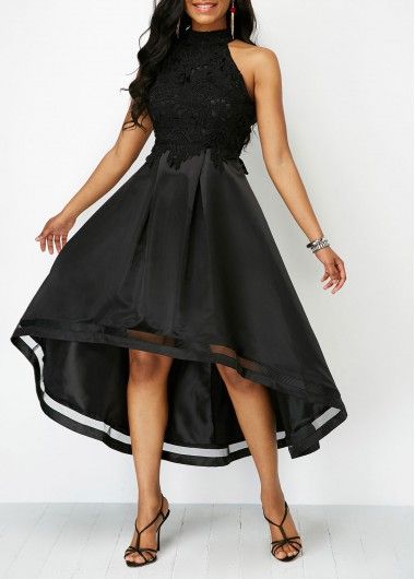 Black Lace Panel Sleeveless High Low Dress | Rotita.com - USD .