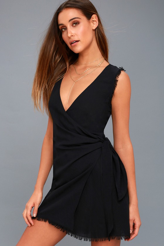Cute Black Dress - Wrap Dress - Sleeveless Dress - Lul