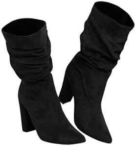 Amazon.com | Womens Winter Slouchy High Heel Boots Mid Calf Suede .