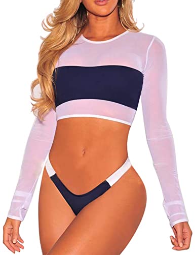 Amazon.com: Long Sleeves Two Piece Swimsuits - Ice Silk Color .