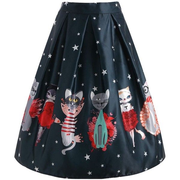 Deep Blue 2xl Cartoon Cat Star Print Knee Length Skirt (730 RUB .