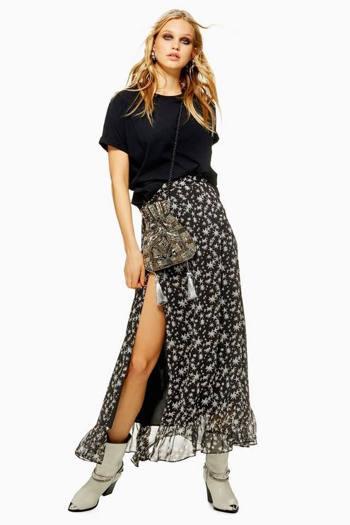 Star Print Ruffle Maxi Skirt | Ruffle maxi skirt, Maxi skirt, Fashi