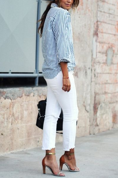 Classic Blue And White Striped Button Down Shirt - OASAP.com .