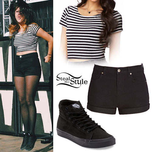 Tay Jardine: Striped Crop Top, Black Shorts | Steal Her Sty