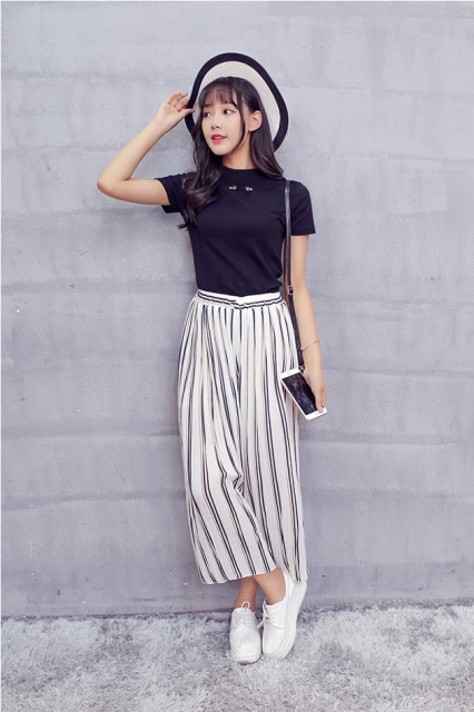 Spring Outfit Ideas With Striped Culottes – thelatestfashiontrends.c