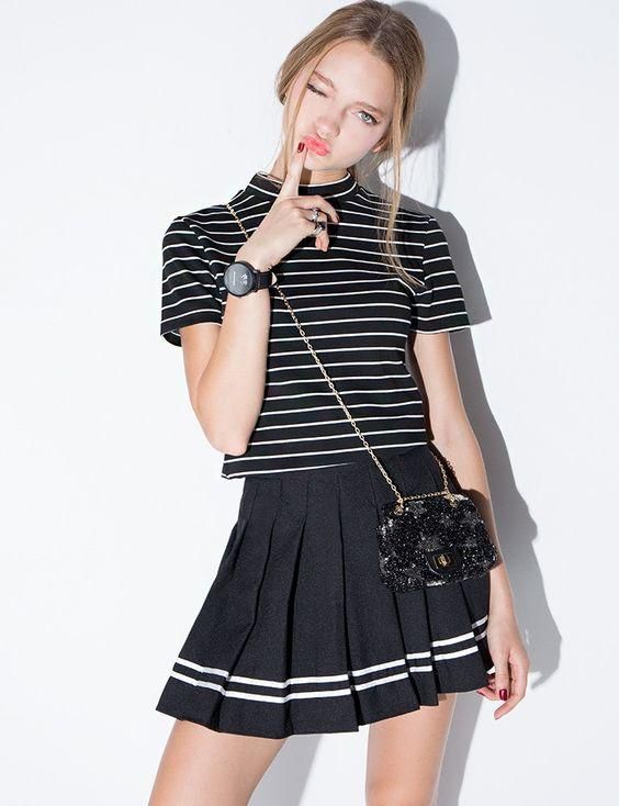 Stripes | Tennis skirt outfit, Pleated tennis skirt, Tennis ski