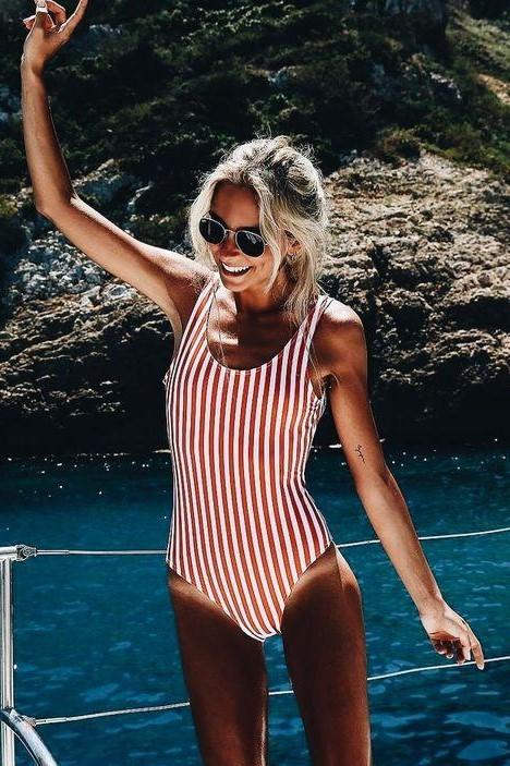 Red Stripe One Piece Swimsuits – Lilly Clos